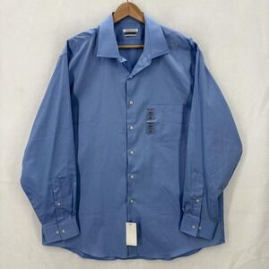 Van Heusen Shirt Mens 17.5 34/35 Blue Frost Flex Collar Regular Fit Stretch NWT